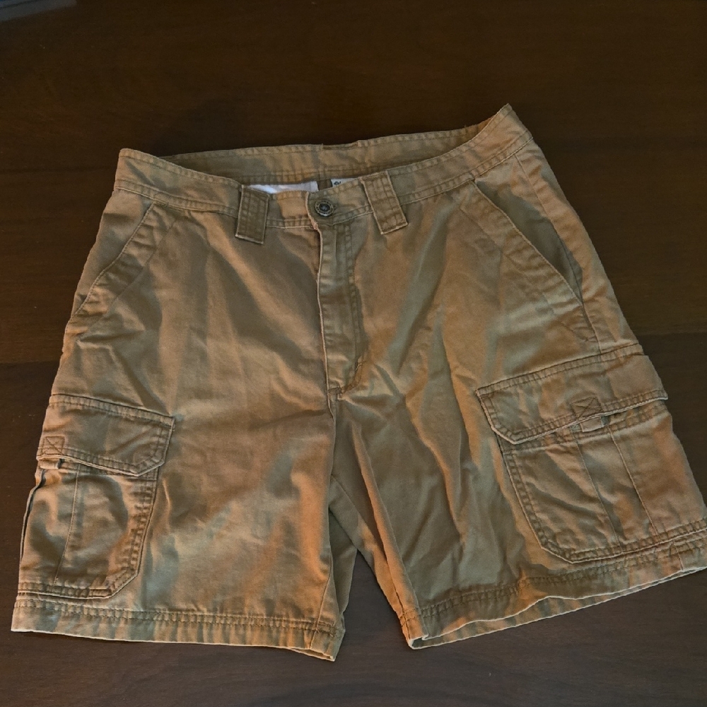 Columbia Cargo Shorts Men's 34 Neutral Brown Pockets 100% Cotton Sportswear